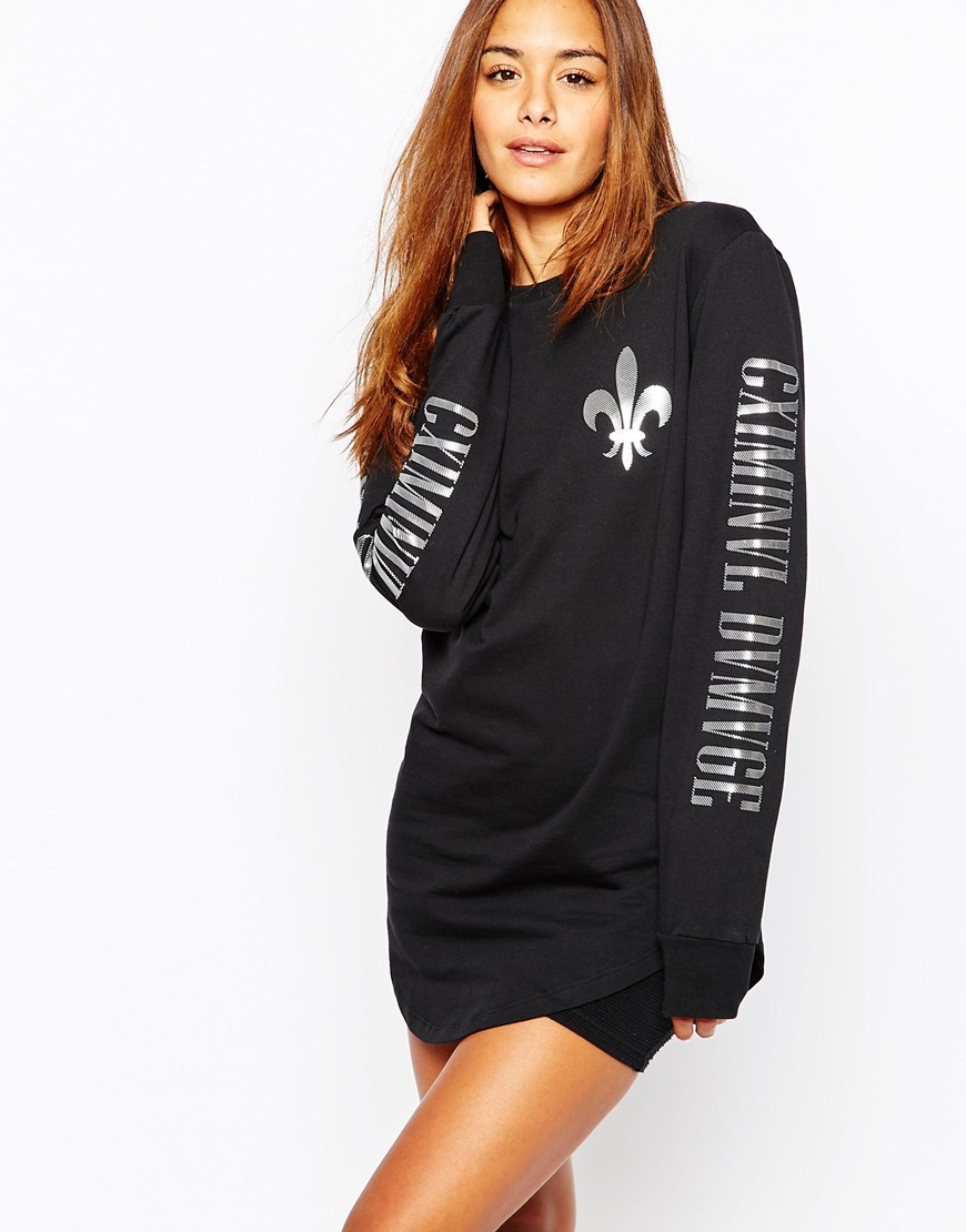 Lyst Criminal Damage Long  Sleeve  T shirt  Dress  With Arm 