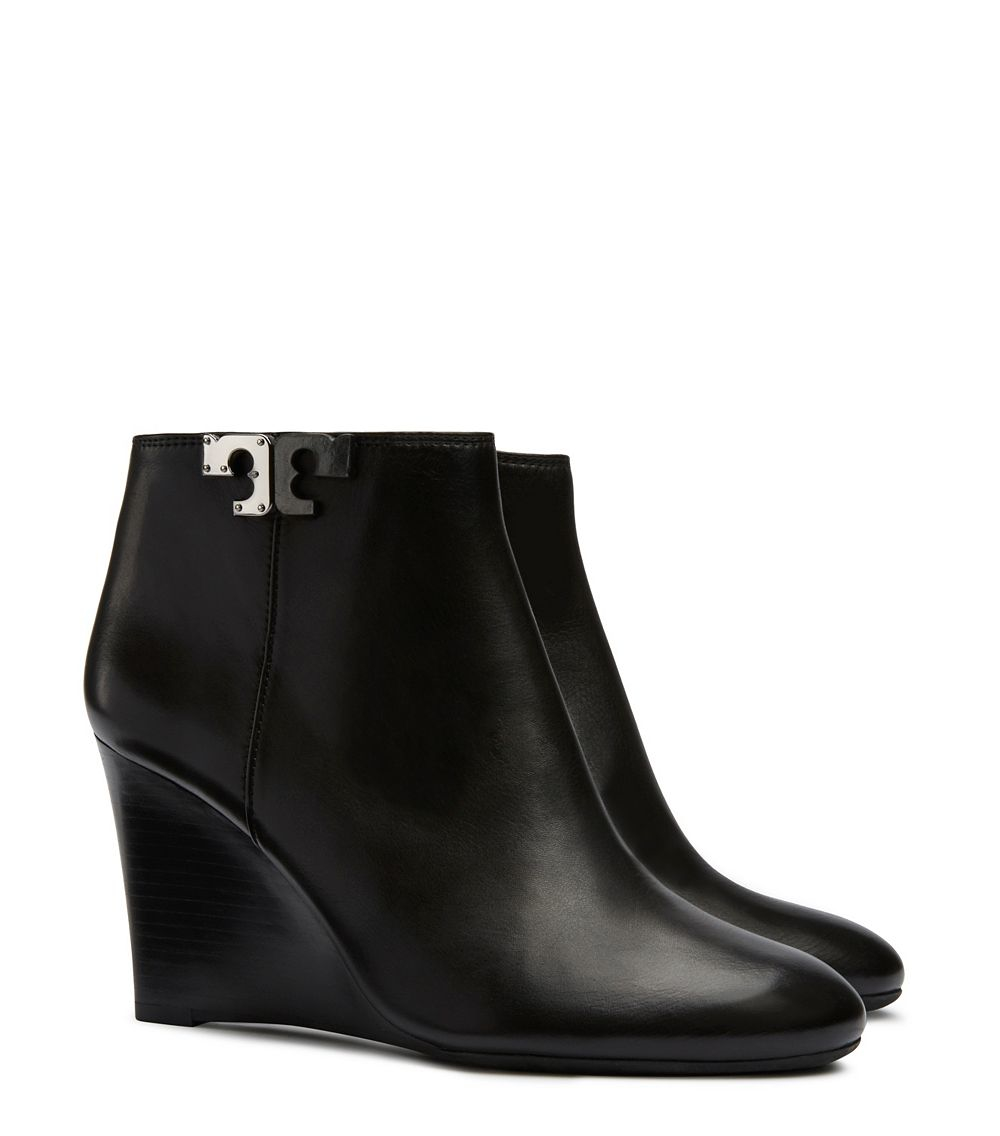 Lyst - Tory Burch Lowell Leather Wedge Booties in Black