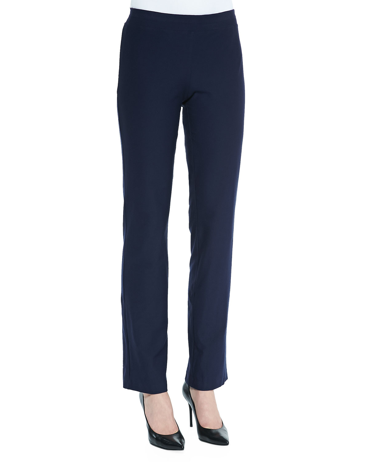 Eileen fisher Washable-crepe Boot-cut Pants in Blue | Lyst