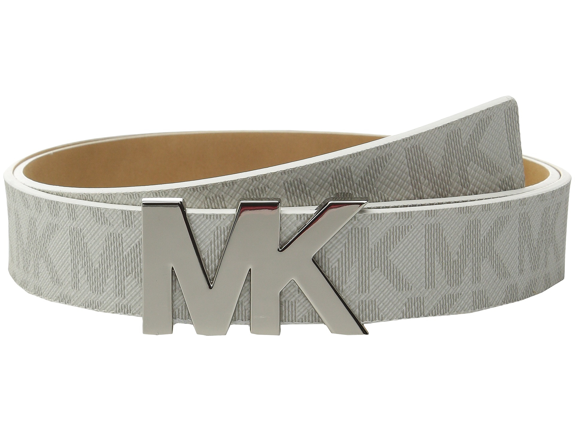 Lyst Michael Michael Kors Mm Logo Pvc Panel On Mk Plaque Buckle Belt In Gray