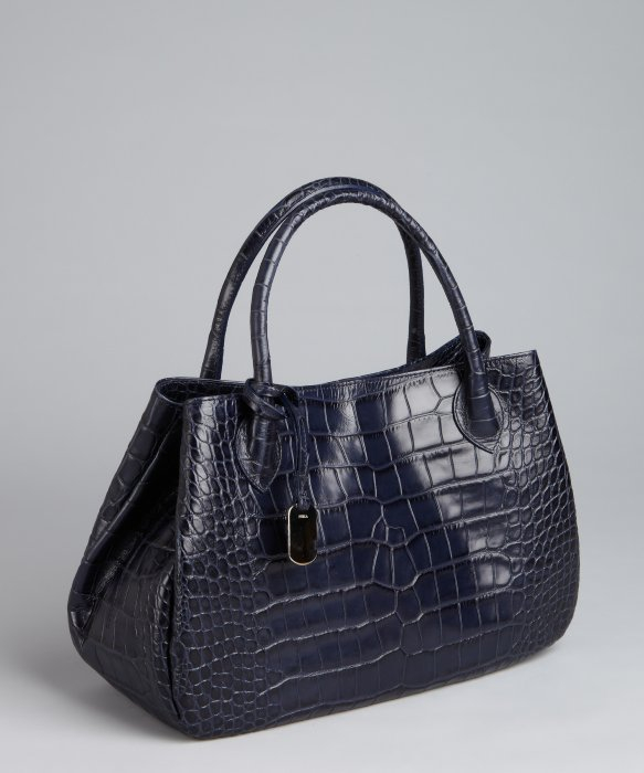 Lyst - Furla Navy Croc Embossed Leather New Giselle Top Handle Bag in Blue
