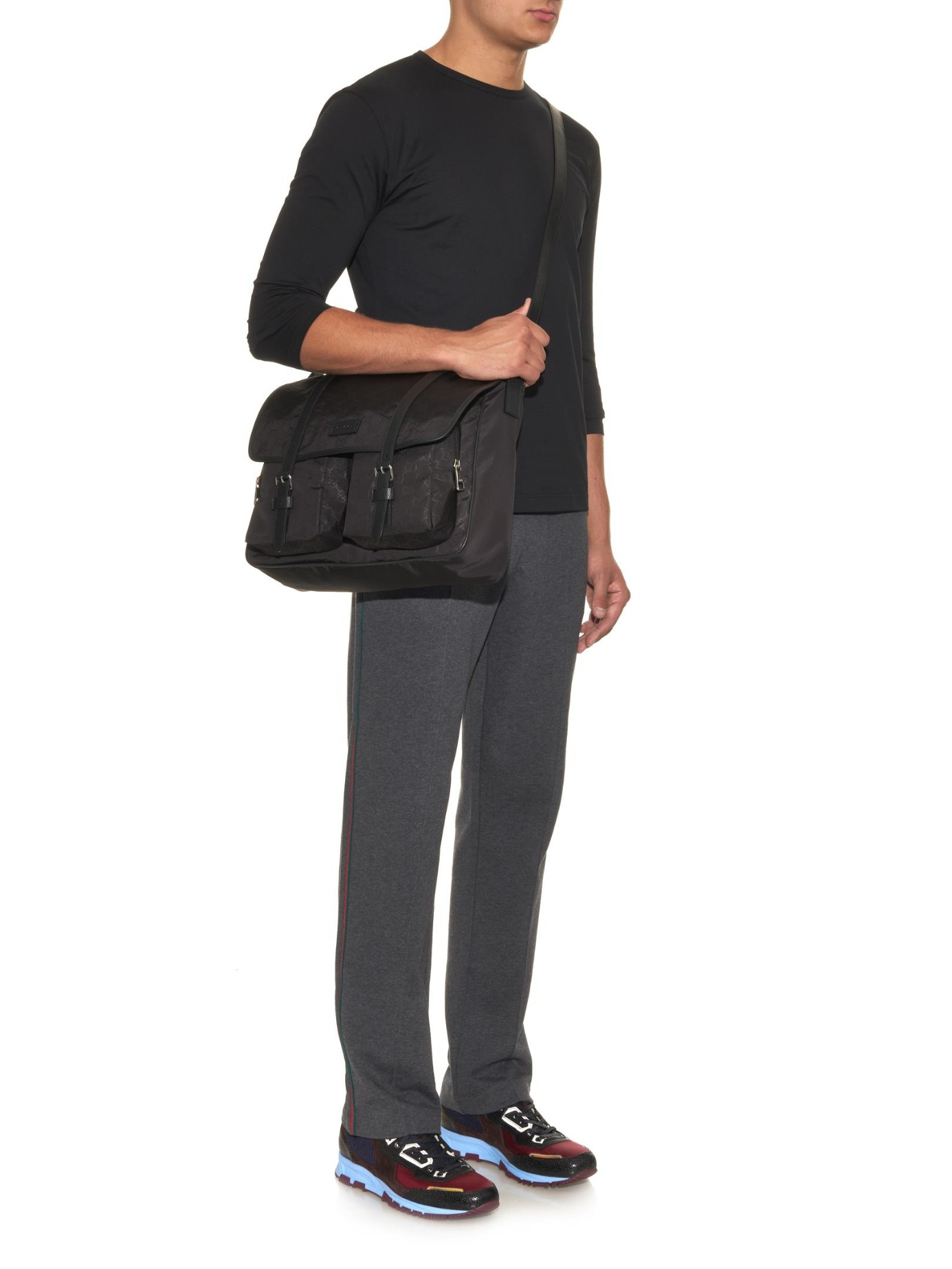 gucci black nylon messenger bag