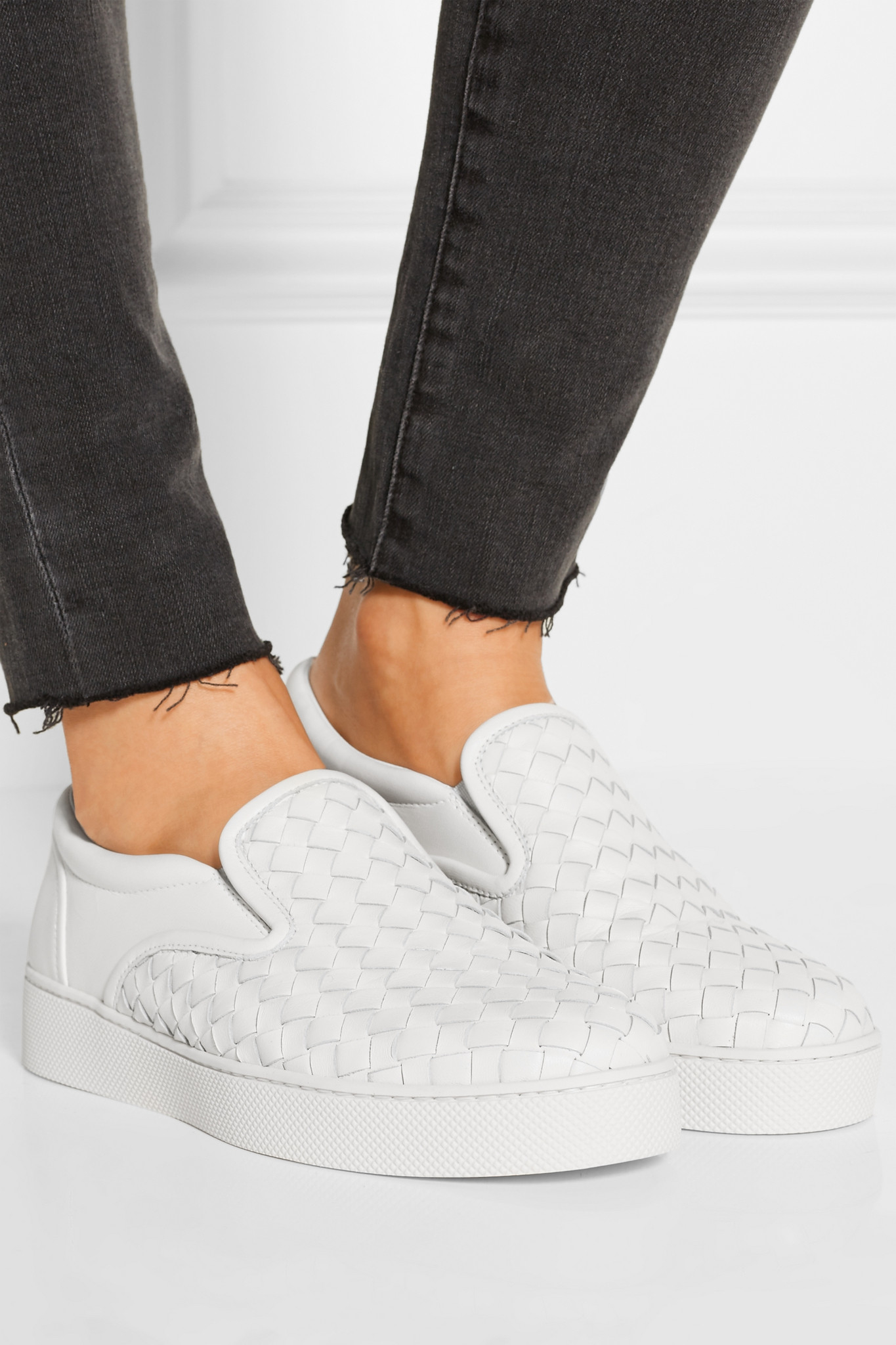 Lyst - Bottega Veneta Intrecciato Leather Slip-on Sneakers in White