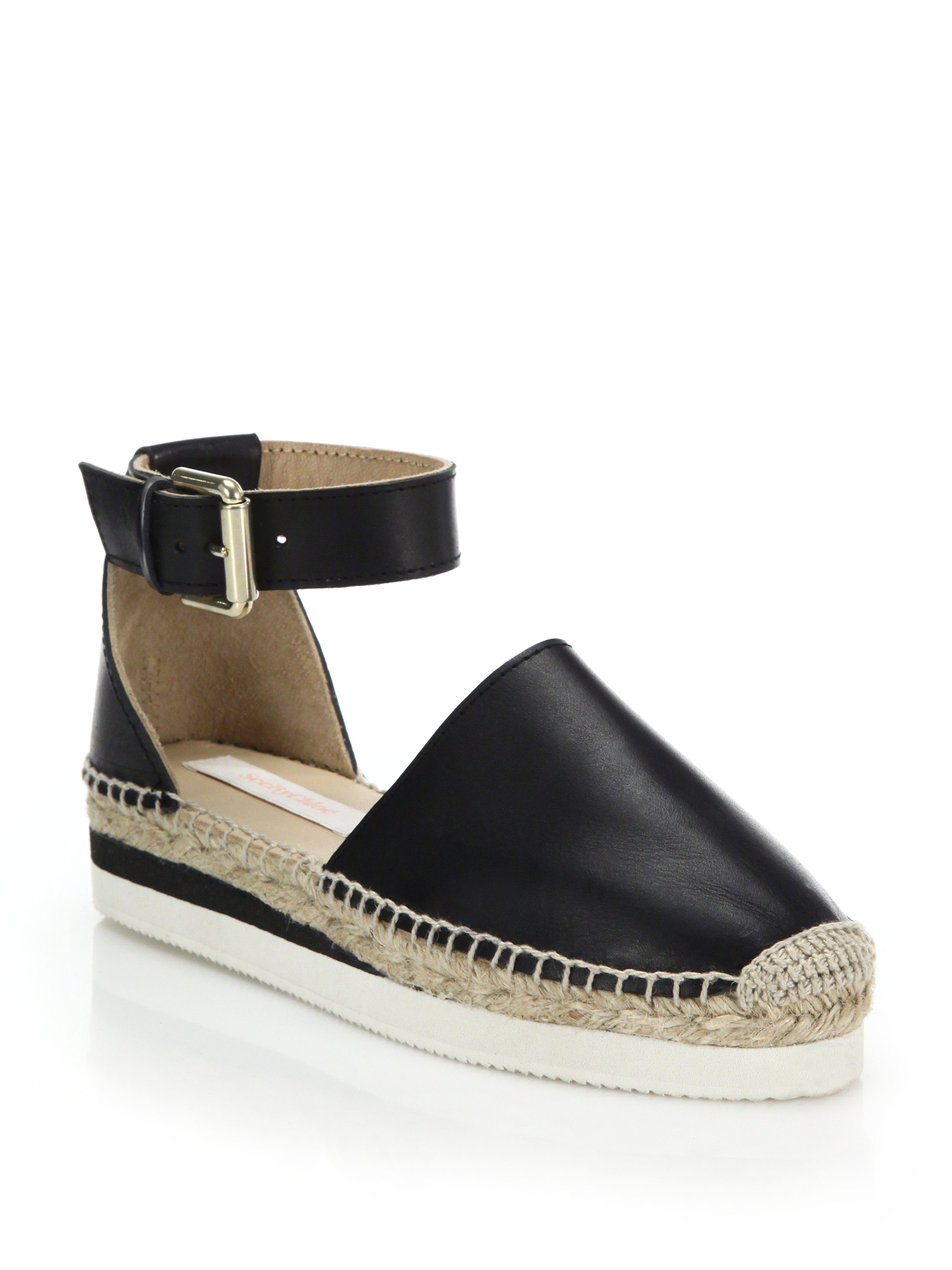 See by chloé Glyn Leather Espadrille Sandals in Black | Lyst
