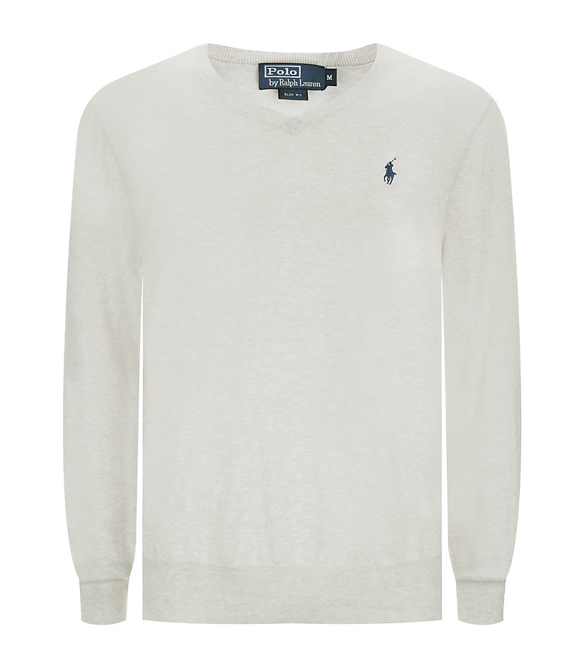Polo Ralph Lauren Slim Fit Vneck Sweater in White for Men | Lyst
