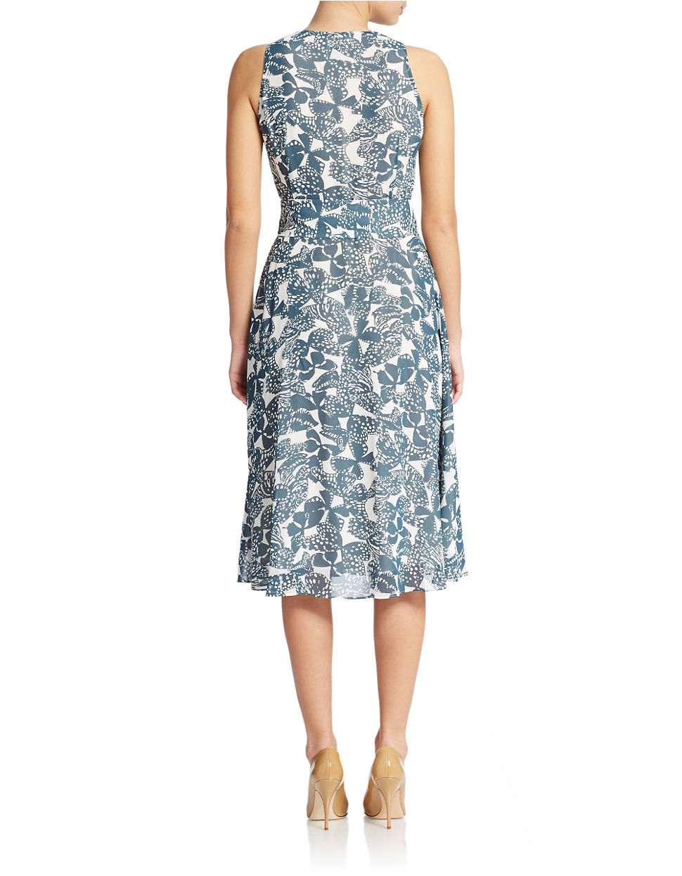 Lyst - Anne Klein Printed Midi Dress in Blue