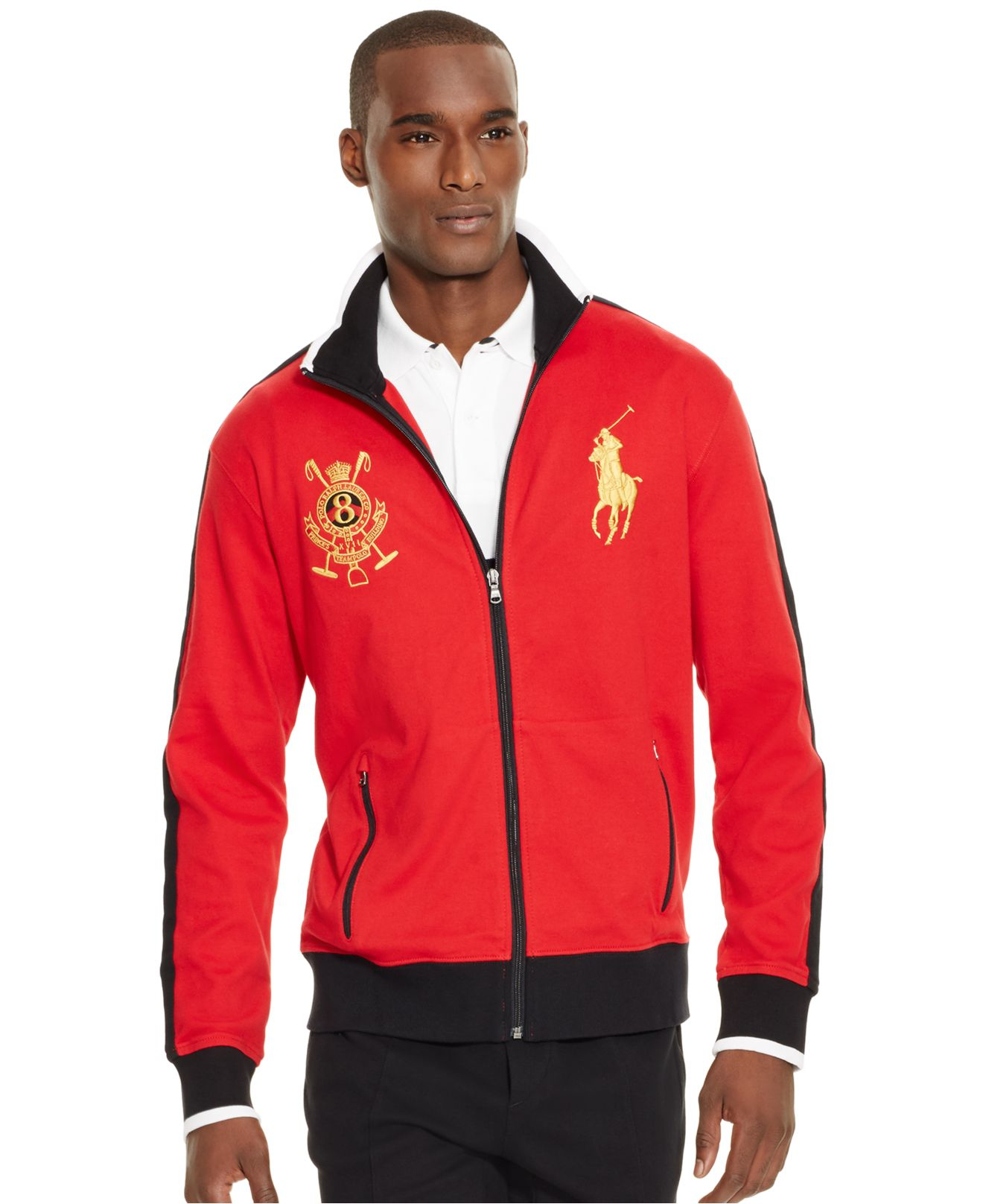 polo ralph embroidered zip sleeve sweater in for lyst polo ralph embroidered zip sleeve sweater in for lyst