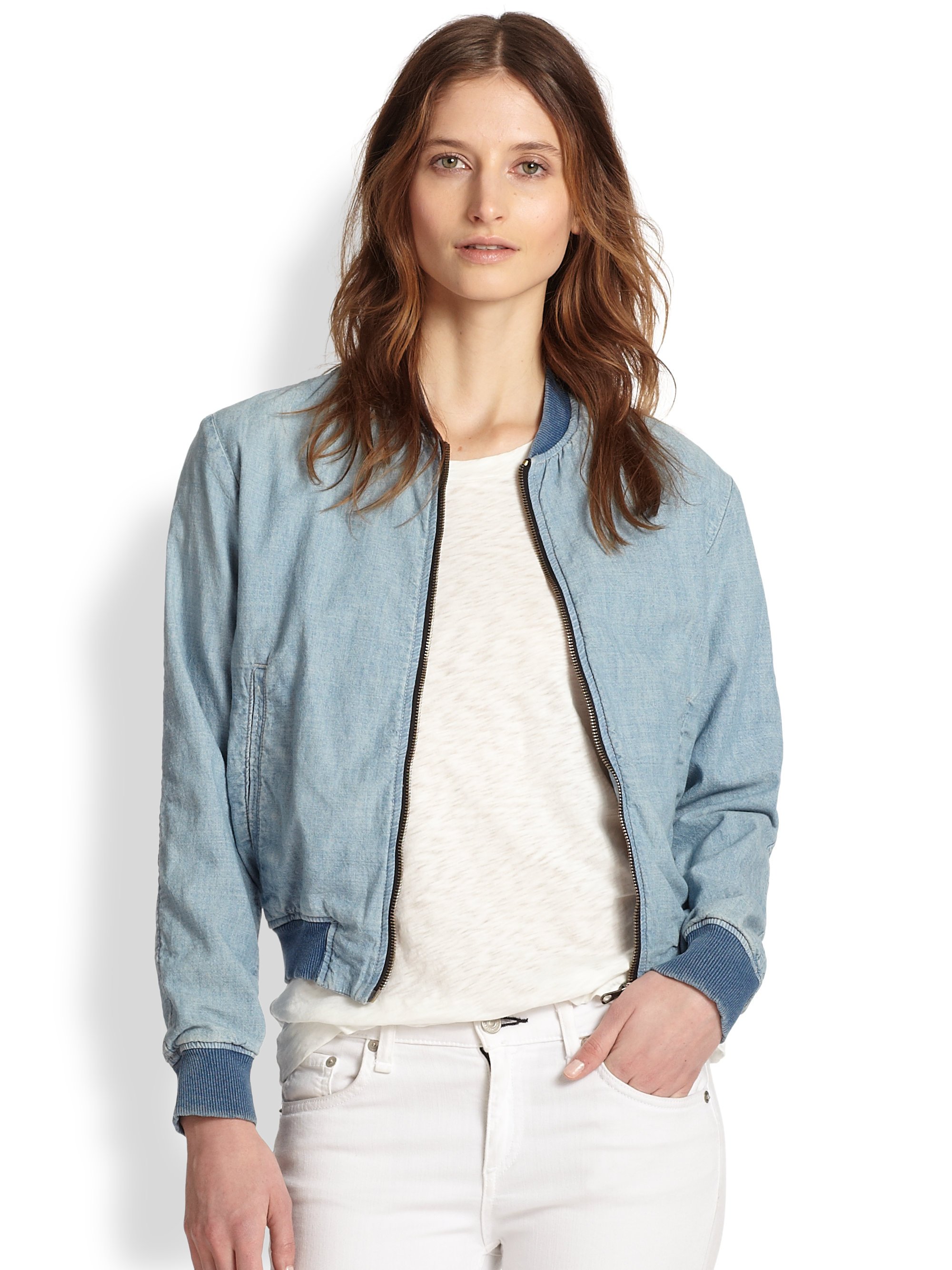 Lyst Rag And Bone Denim Bomber Jacket In Blue