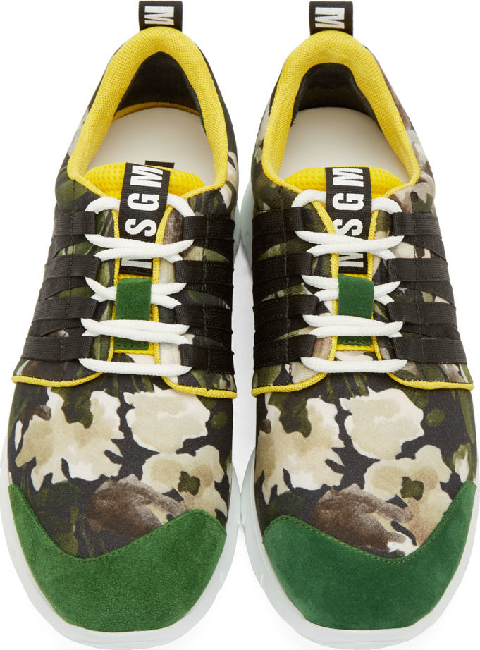 Lyst Msgm Green And Yellow Suede Sneakers in Green for Men