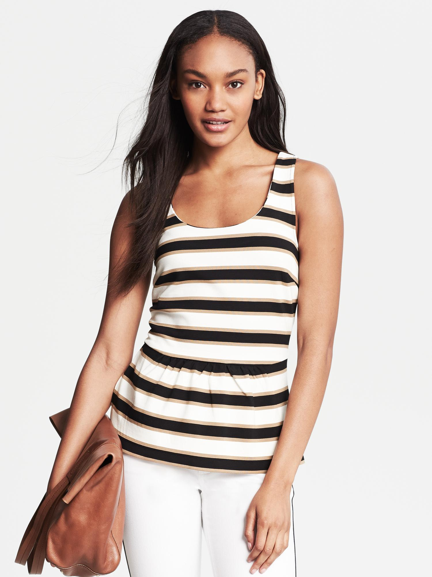 Lyst - Banana Republic Striped Peplum Top in White