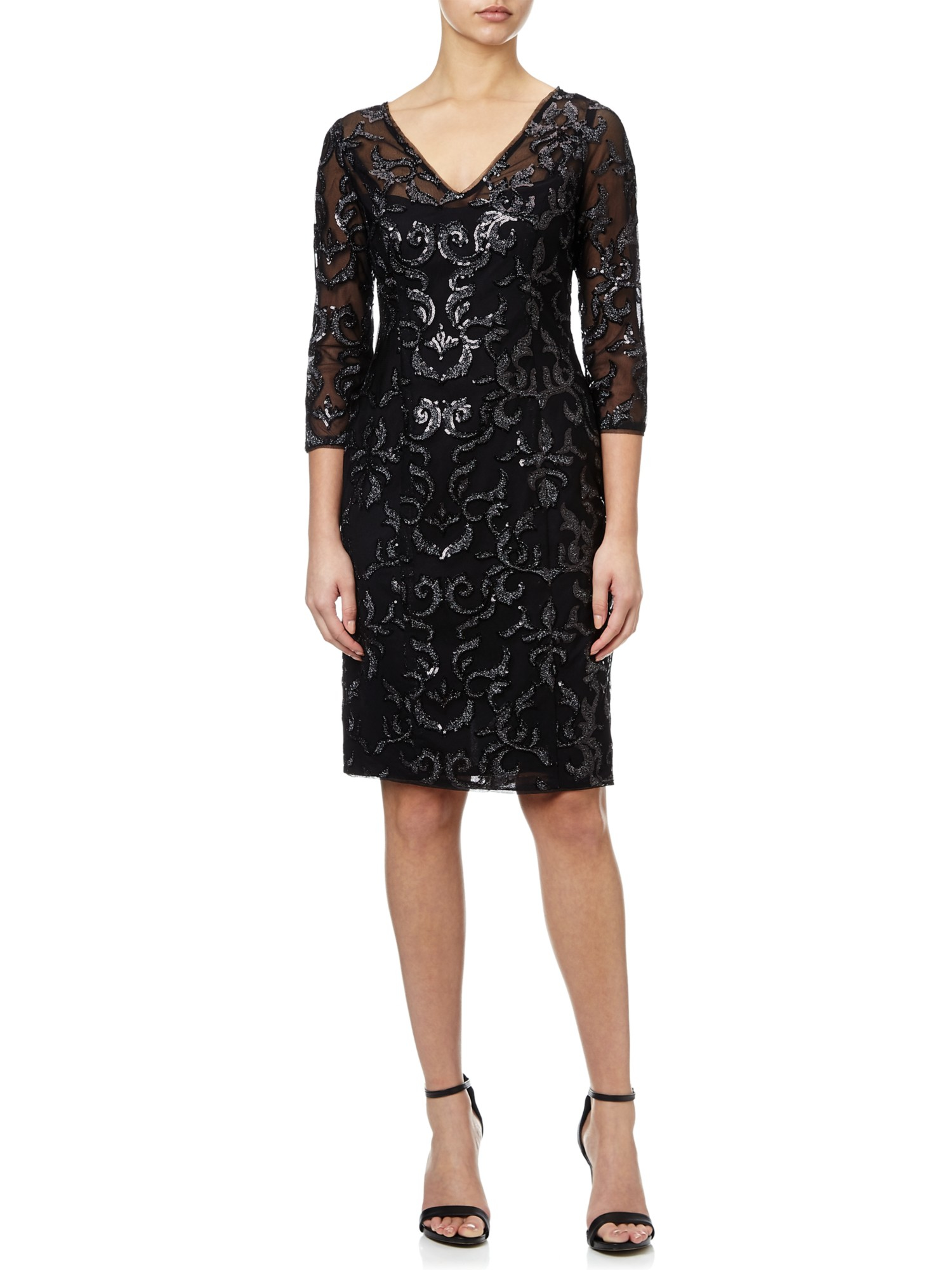 Adrianna Papell V Neck Sequin Cocktail Dress In Black Lyst