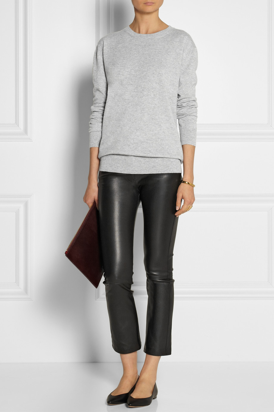 Lyst - The Row Landly Cropped Stretch-Leather Straight-Leg Pants in Black