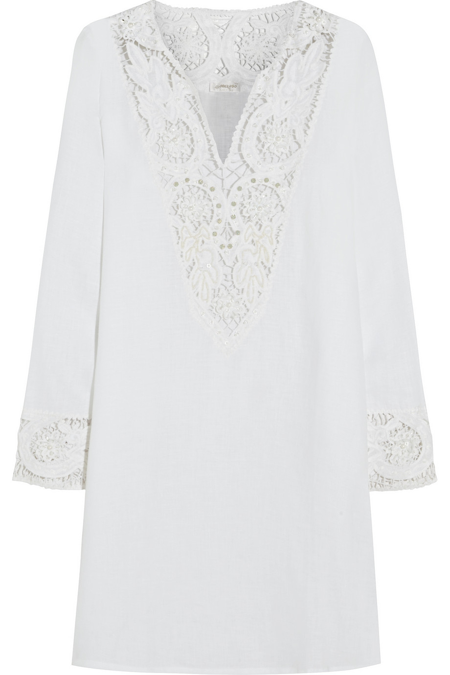 Lyst Emam Embellished Crochet Trimmed Linen Kaftan in White