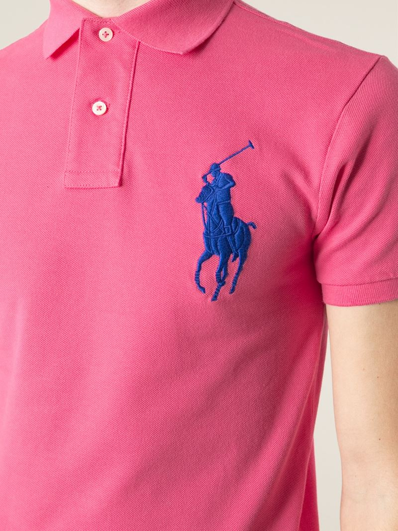 Polo ralph lauren Logo Embroidered Polo Shirt in Pink for Men | Lyst