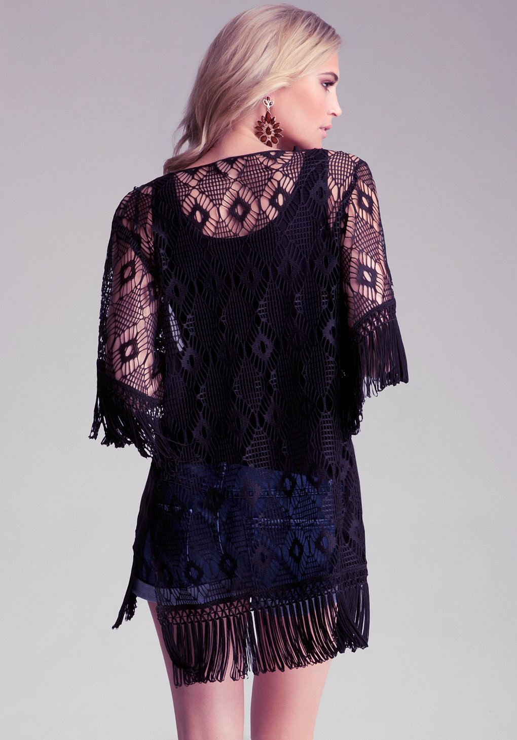 Bebe Lace Kimono Cover Up in Black | Lyst