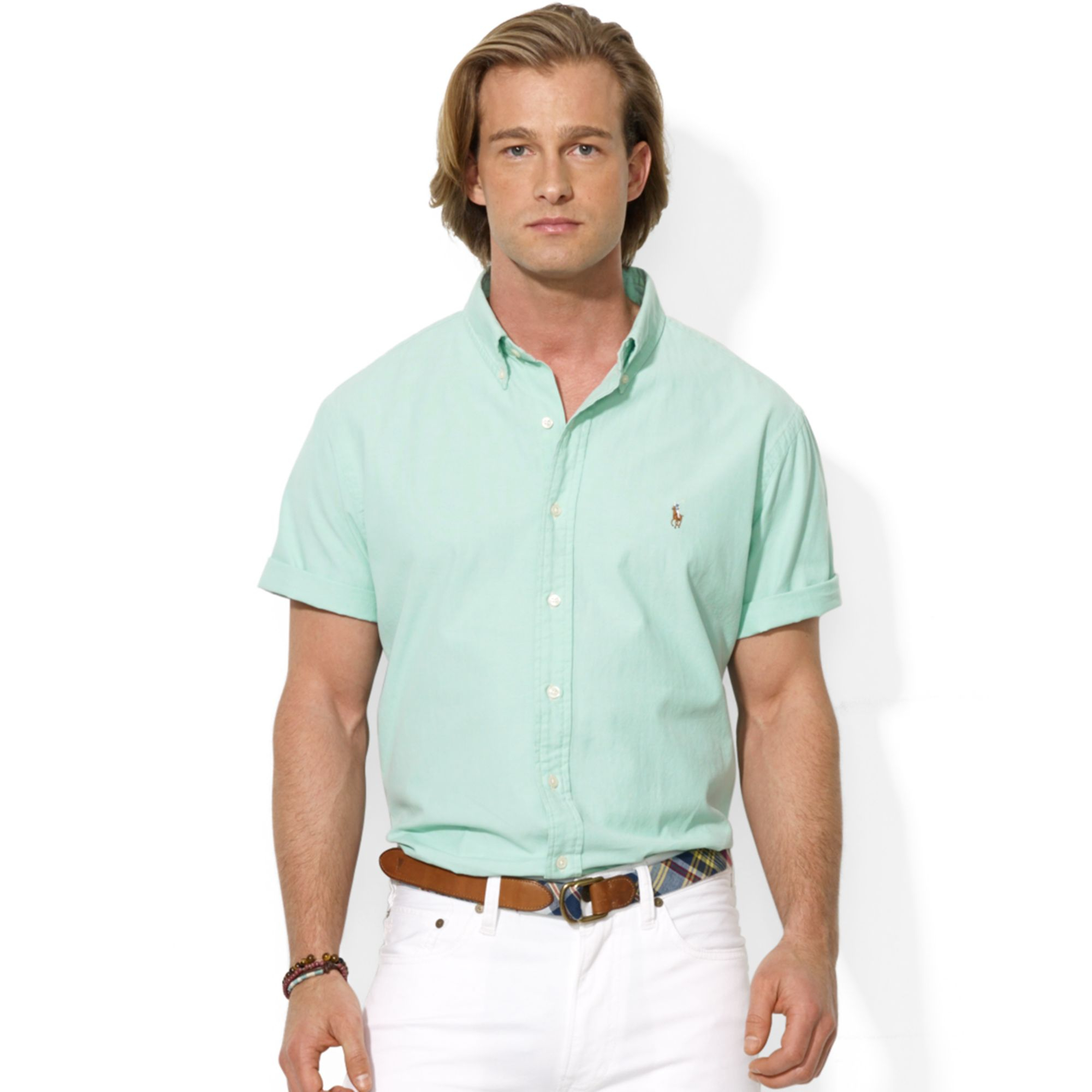 Ralph Lauren Polo Customfit Shortsleeve Chambray Sport Shirt in Green ...