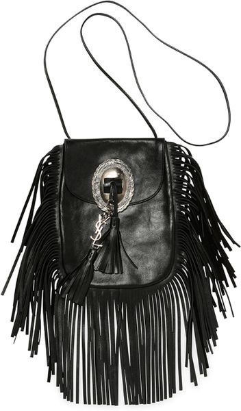 Saint Laurent Anita Leather Fringe Crossbody Bag in Black | Lyst