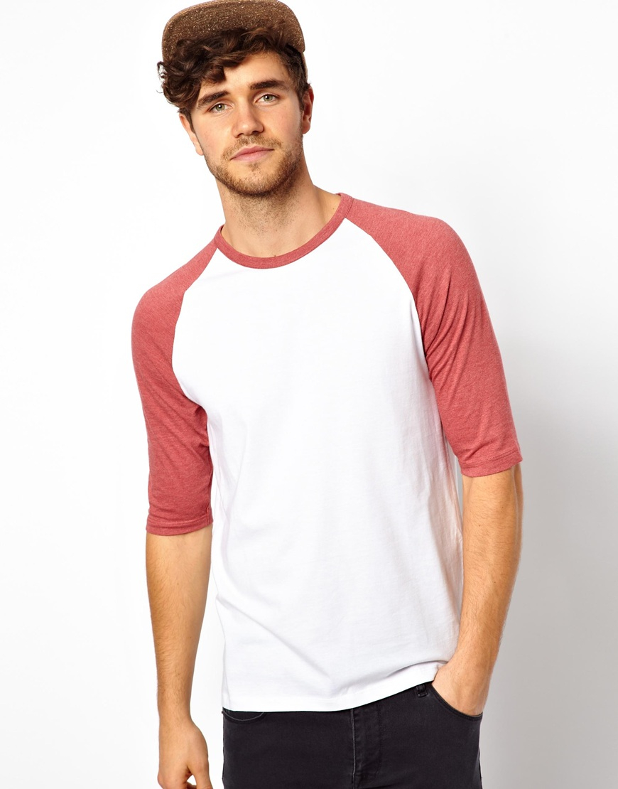 Lyst Asos 34 Sleeve T Shirt With Contrast Raglan Sleeves In White For Men 3642