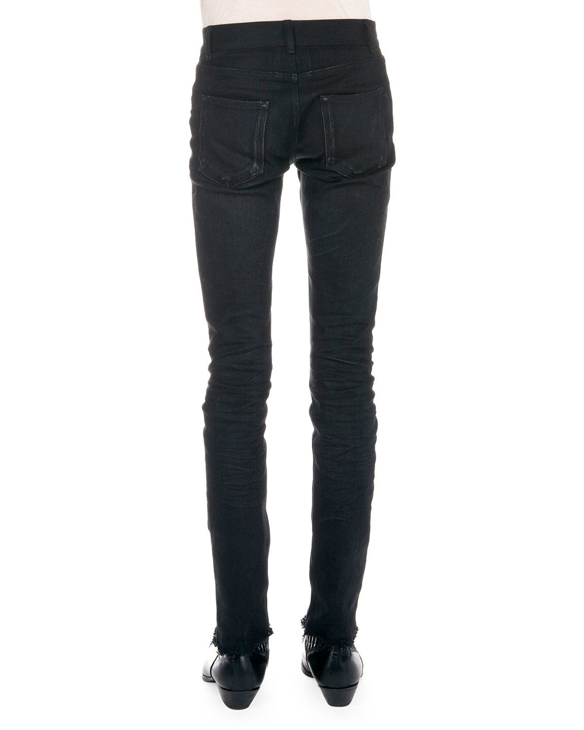 Lyst Saint Laurent Frayed Hem Skinny Jeans in Black for Men