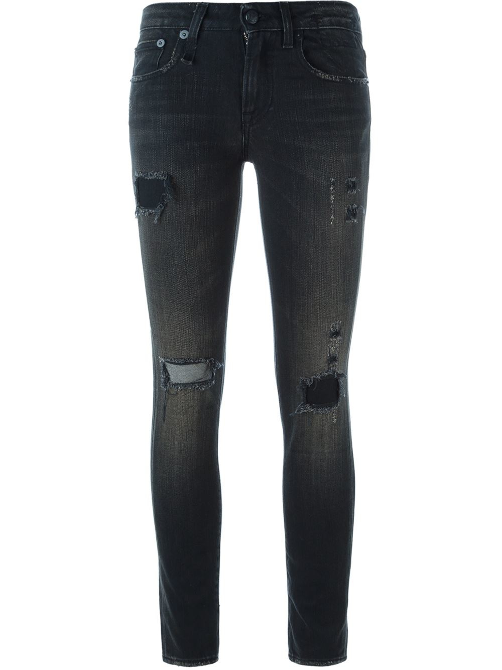 R13 Distressed Skinny Jeans in Black | Lyst