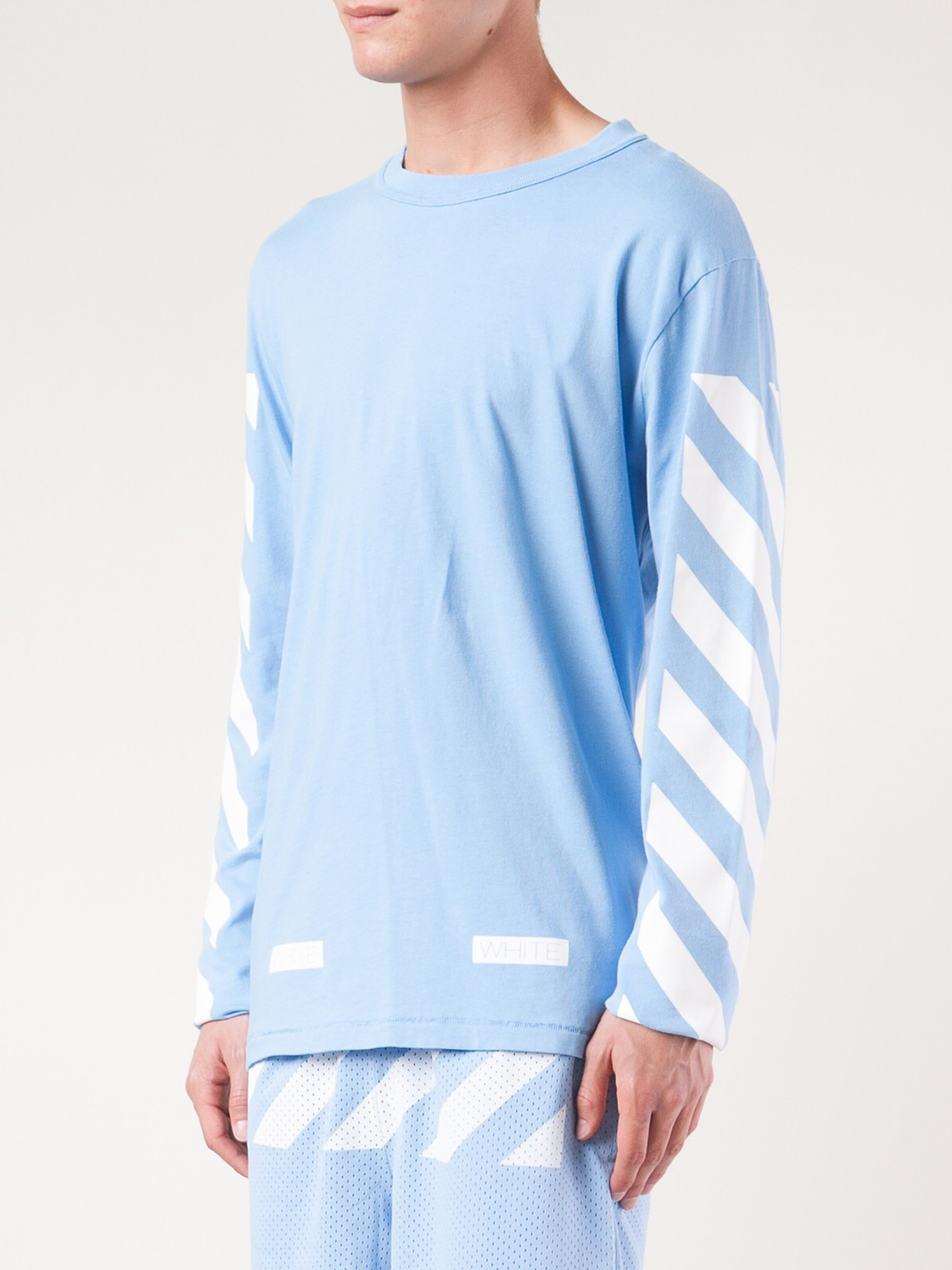 Off-White c/o Virgil Abloh Striped Sleeve T-Shirt in Blue ...