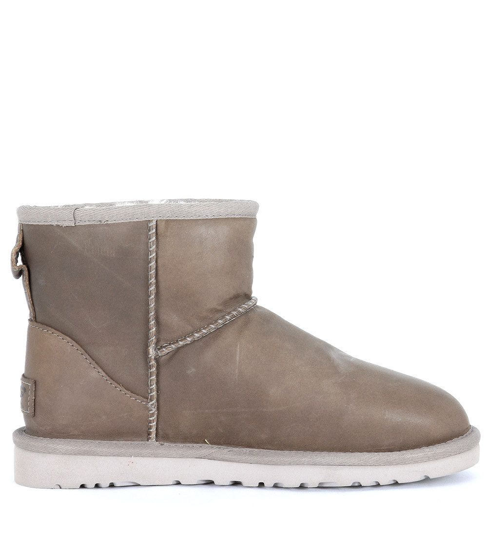 Ugg Mini Classic Ankle Boots In Stressed Mud Green Leather in Gray ...