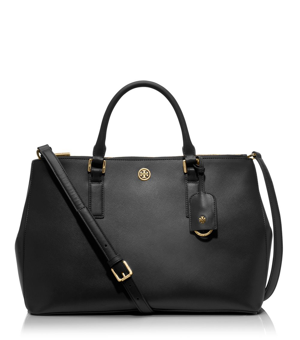 Tory Burch Robinson Double Zip Tote in Black | Lyst