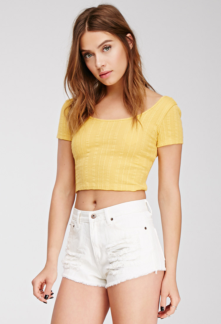 Forever 21 Textured Knit Crop Top in Yellow | Lyst