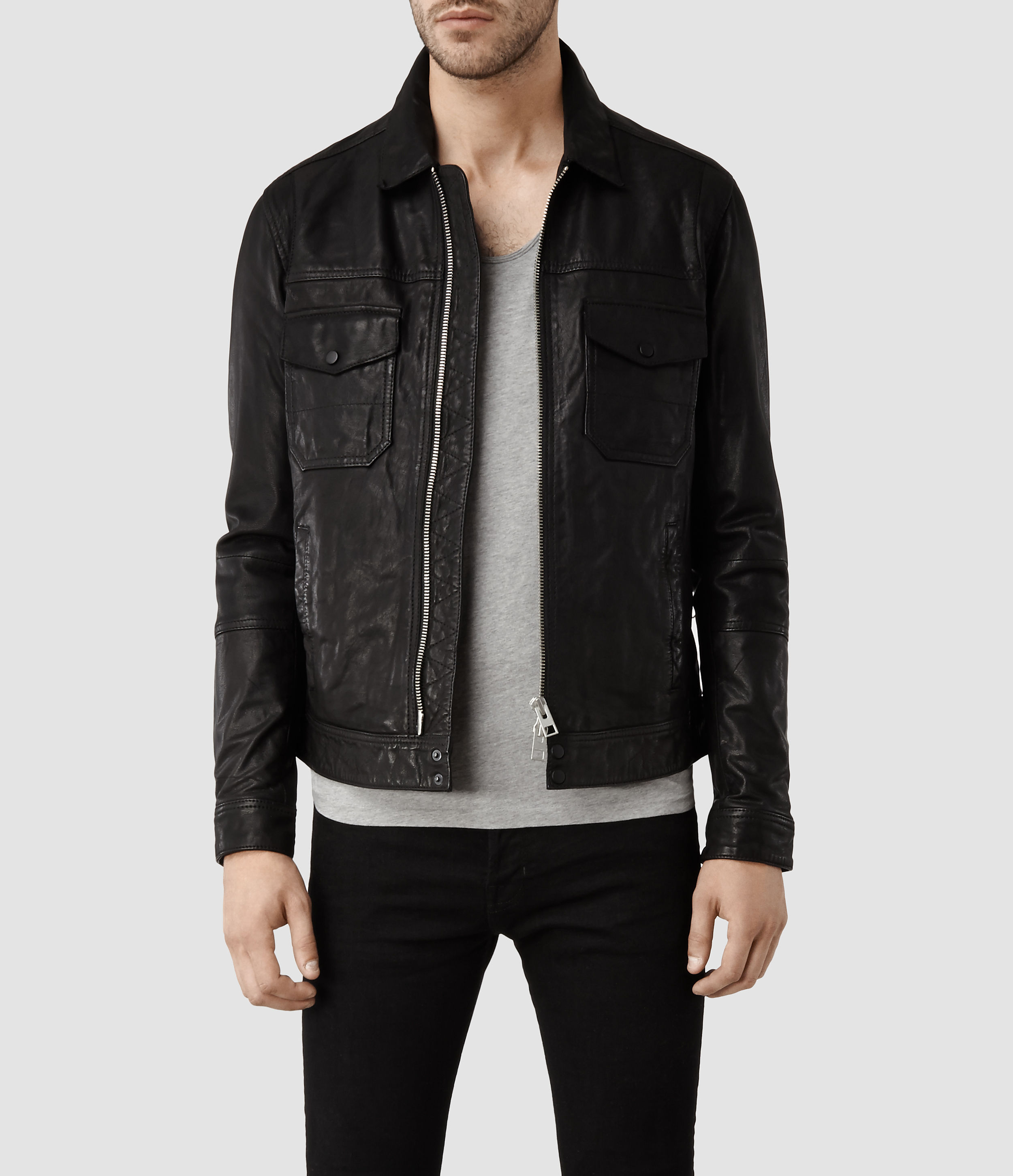 Allsaints Morson Leather Jacket in Black for Men | Lyst