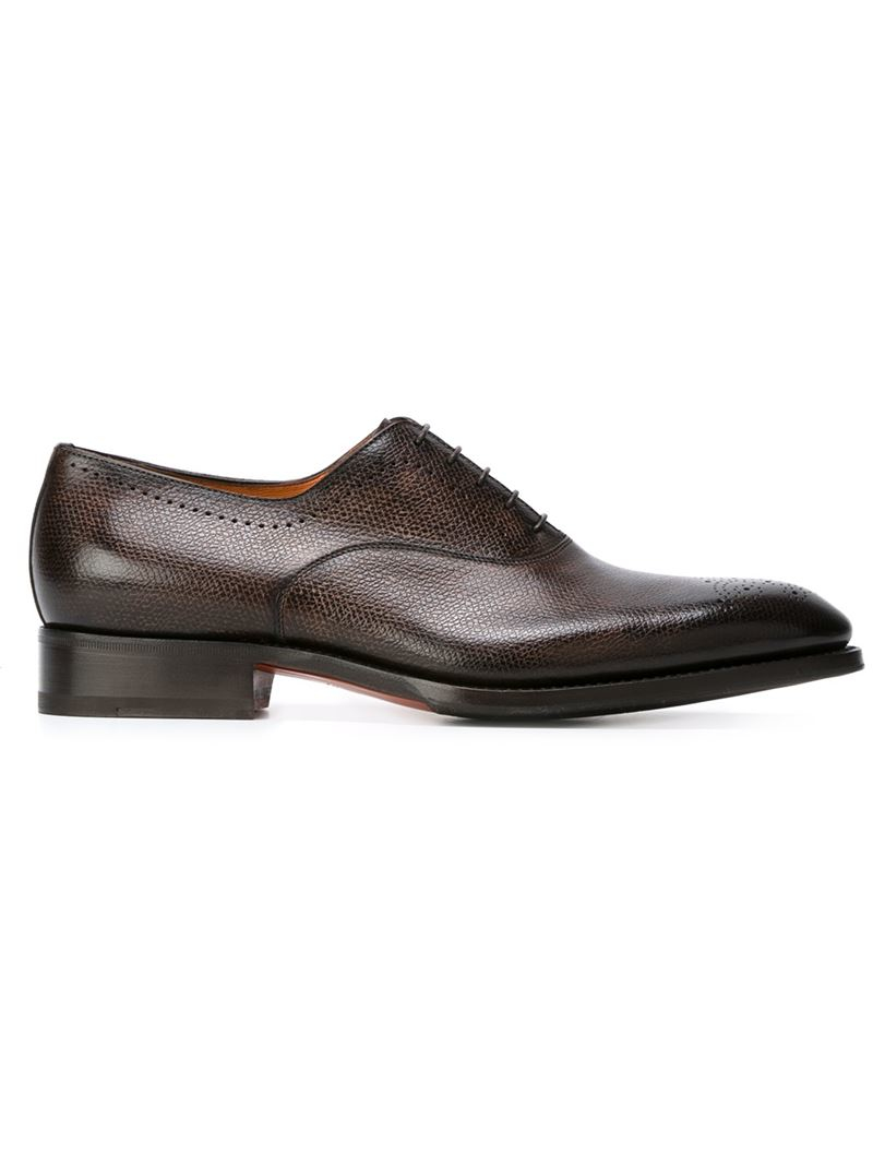 Santoni Broguing Detail Oxford Shoes in Brown for Men | Lyst