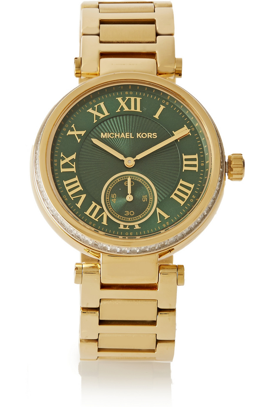Michael kors Skylar Crystal-Embellished Gold-Tone Watch in Green | Lyst