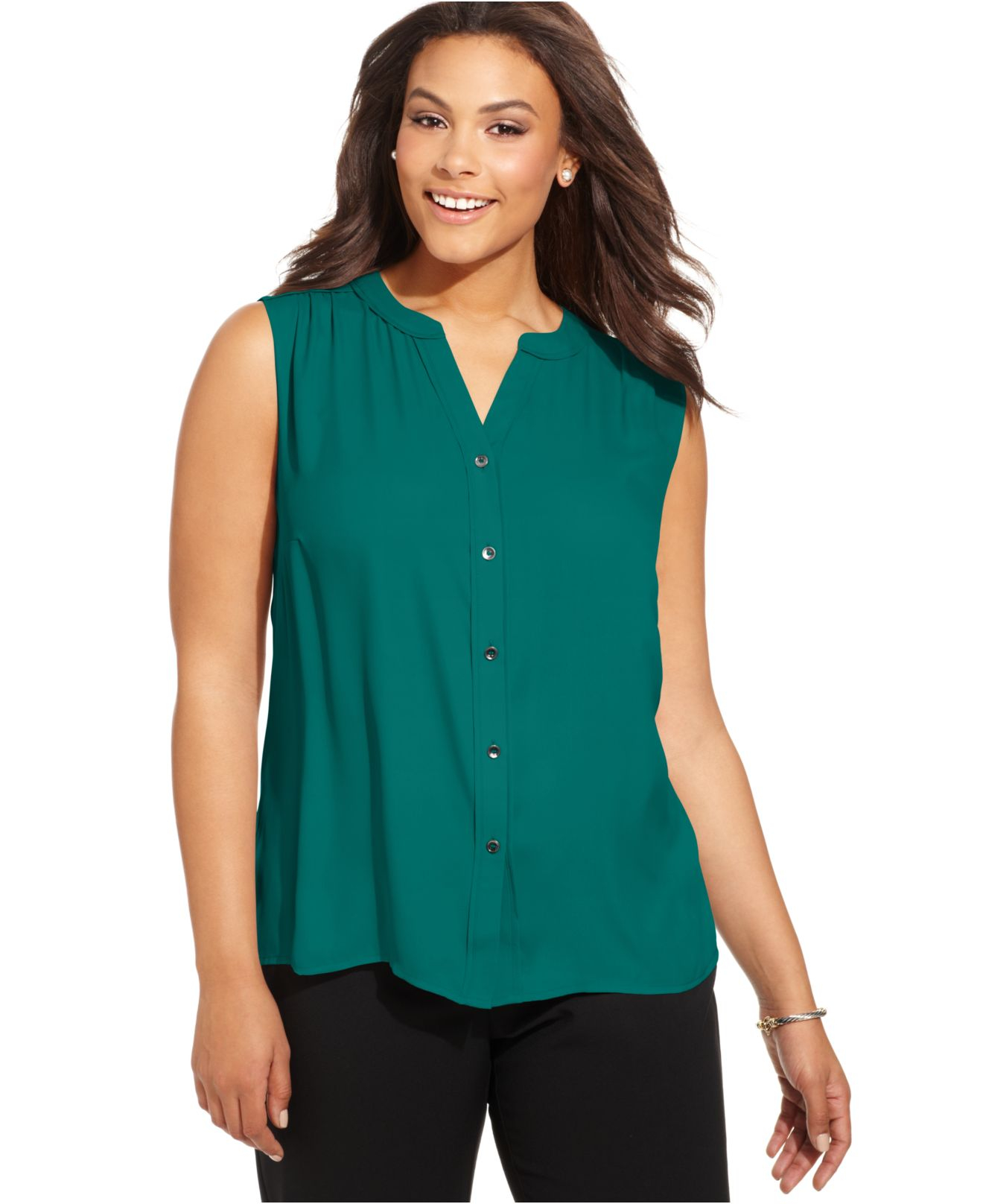 Jones new york Collection Plus Size Sleeveless Mixed-Media Blouse in