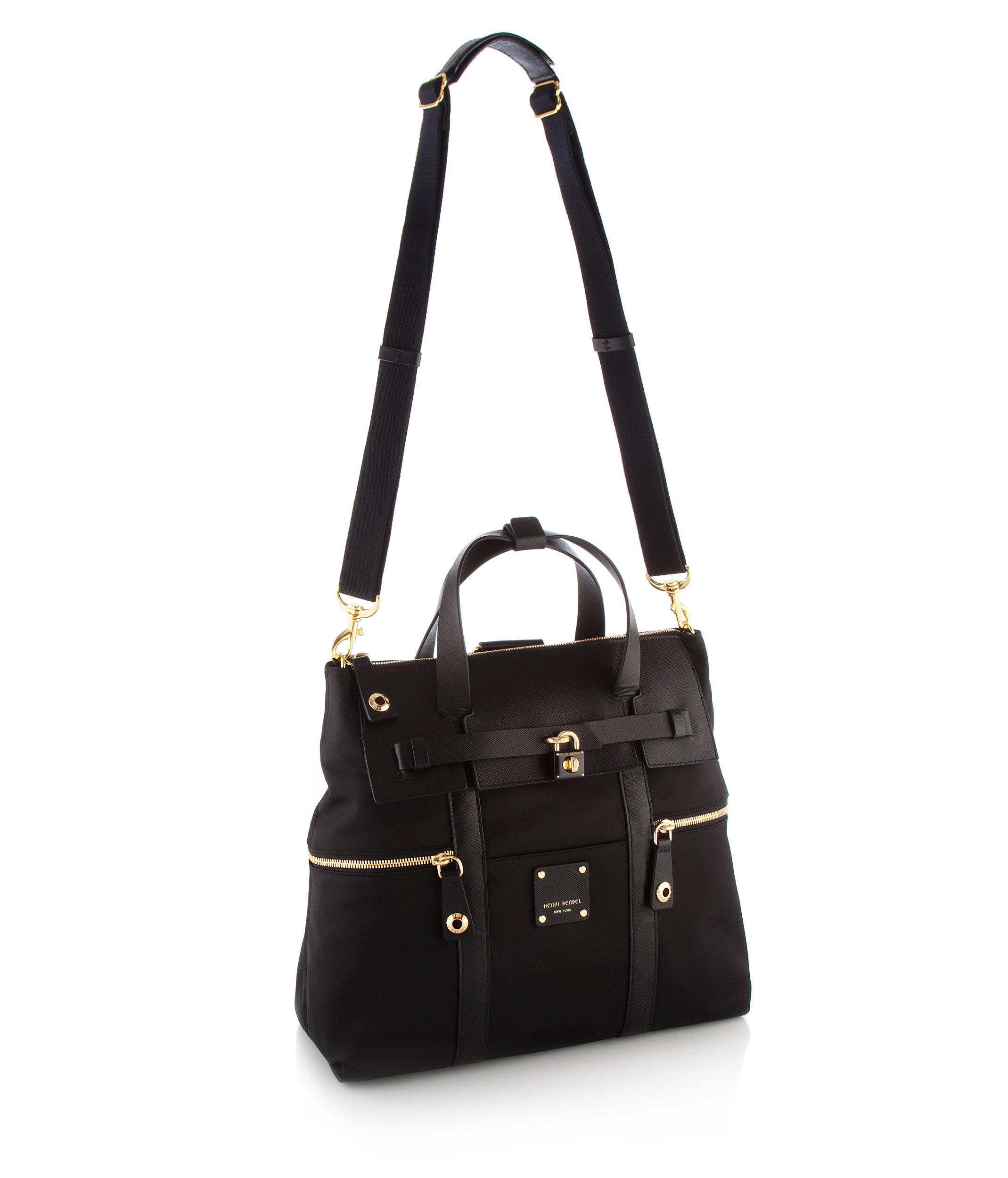 henri bendel black leather backpack