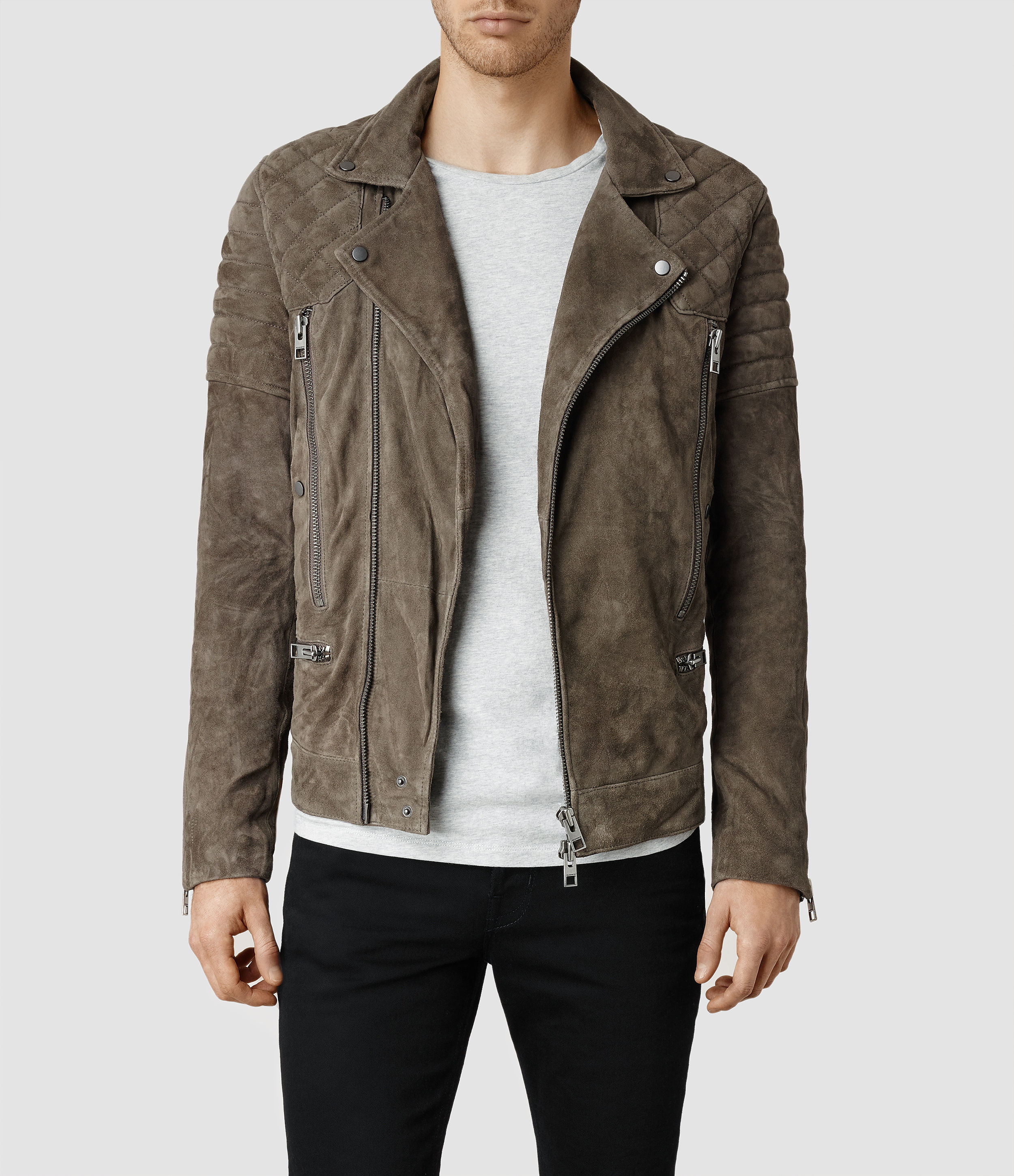 Allsaints Circuit Suede Biker Jacket in Brown for Men | Lyst