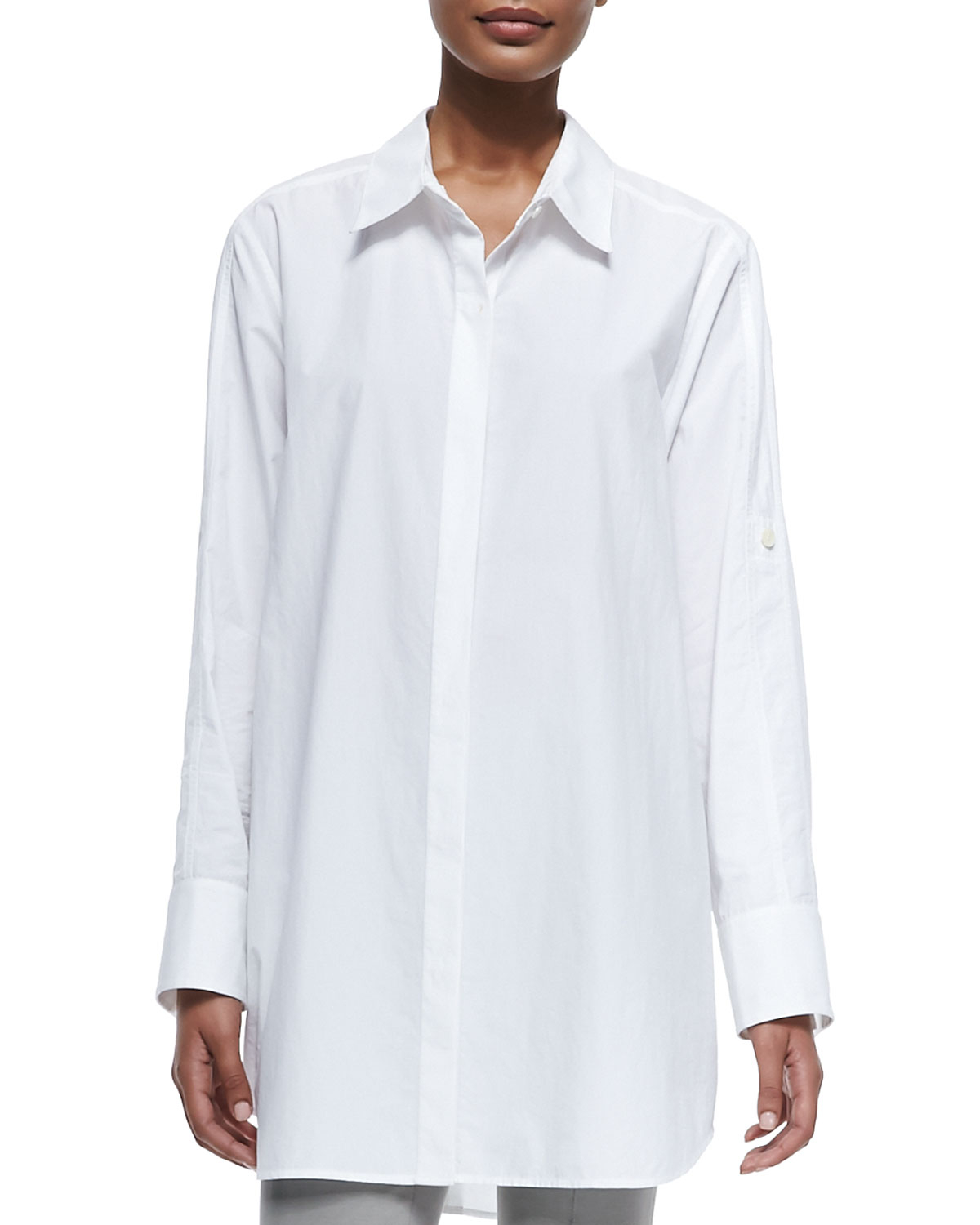 women's white button down tunic