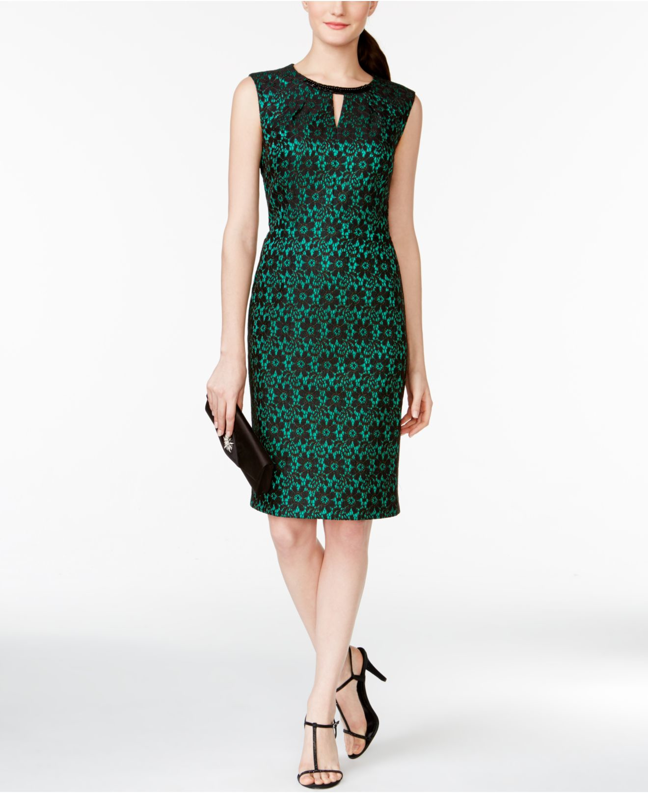 nine west a line lace dress with binding detail