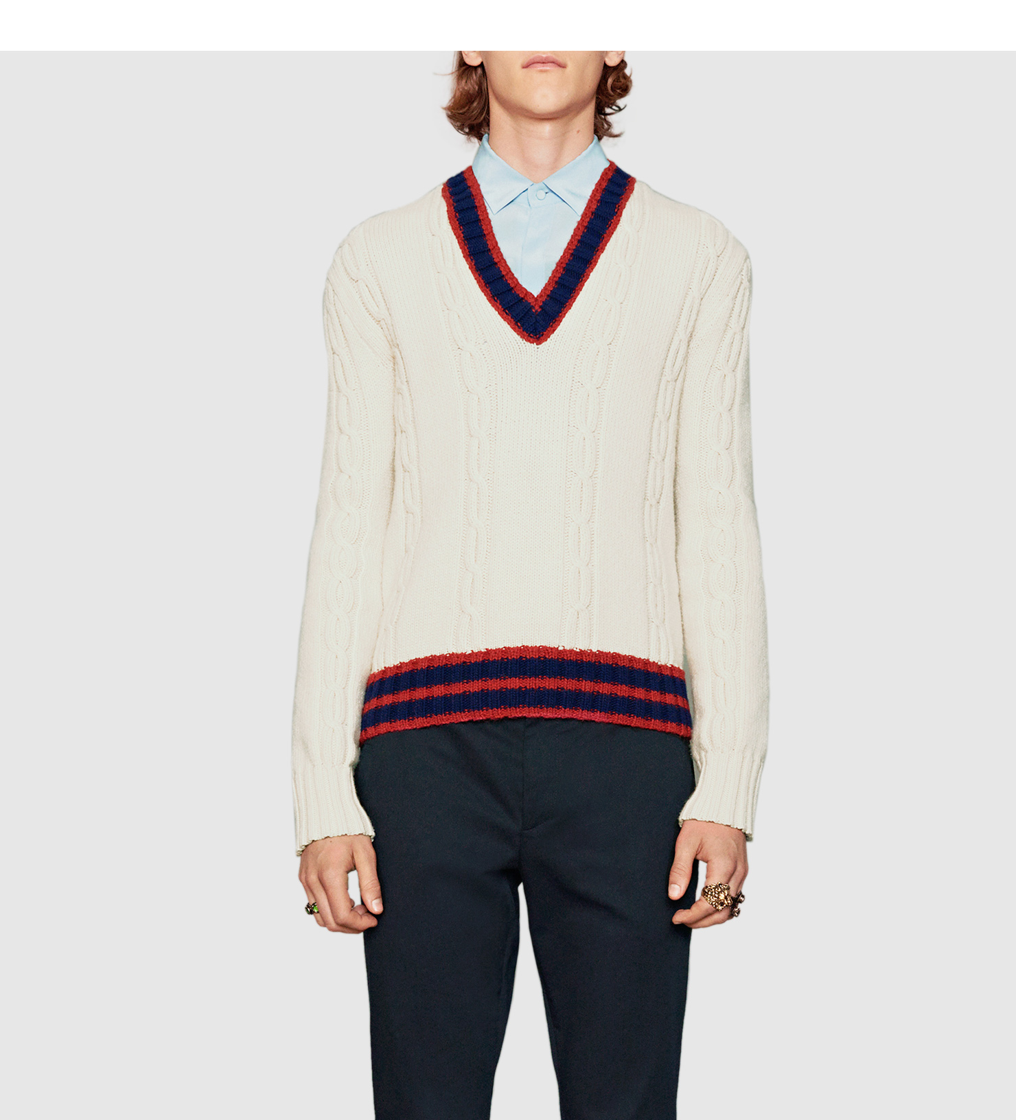 Lyst - Gucci Cable-knit Sweater With Web in Natural for Men