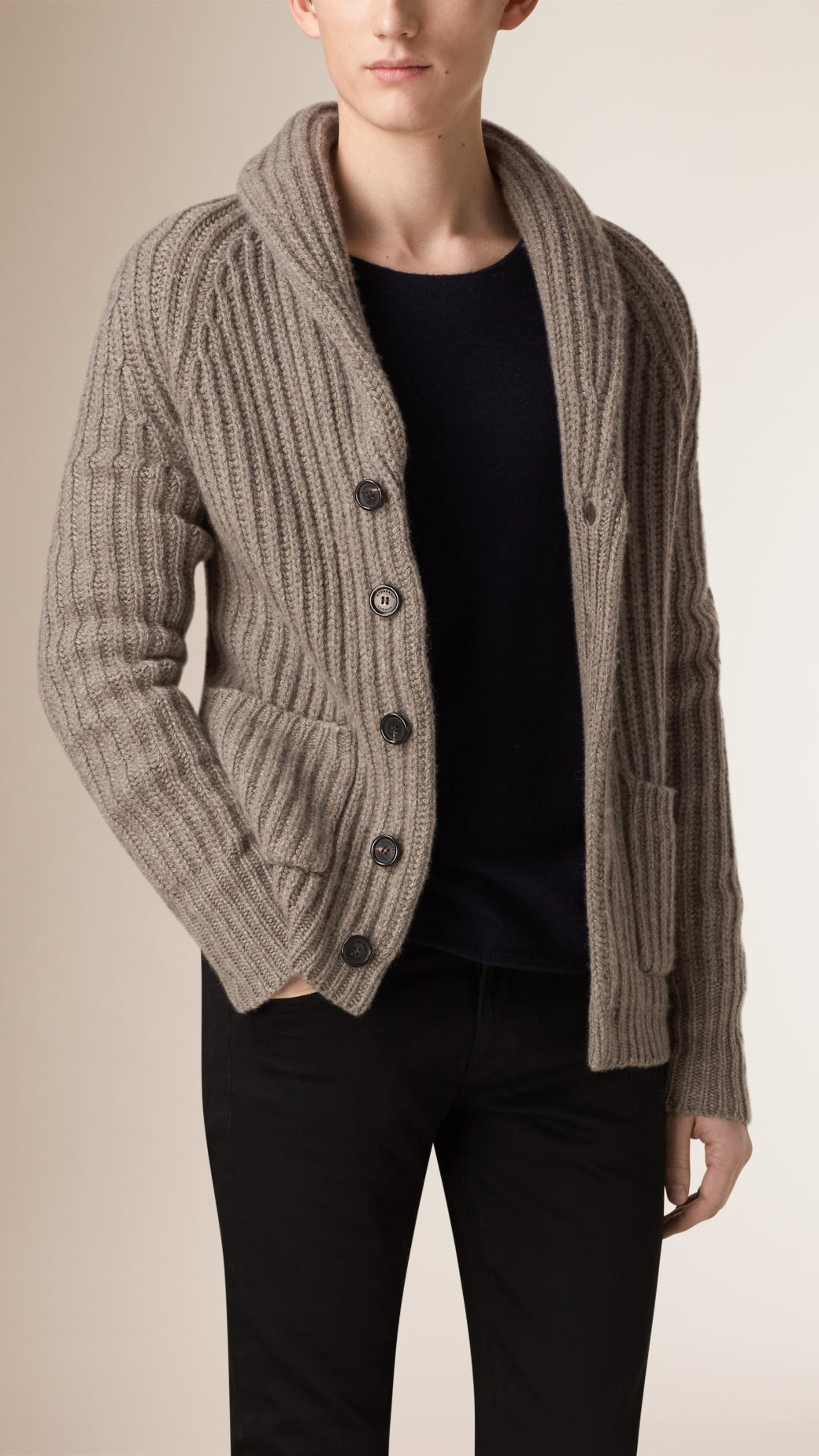 Lyst - Burberry Shawl Collar Wool Cashmere Cardigan in Brown for Men