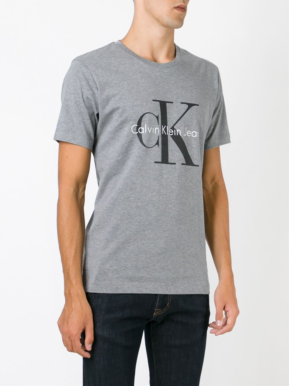 Calvin klein jeans Logo Print T-shirt in Gray for Men (grey) | Lyst