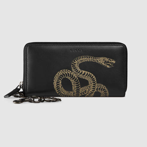 Gucci Gucci Snake Leather Chain Wallet in Black | Lyst
