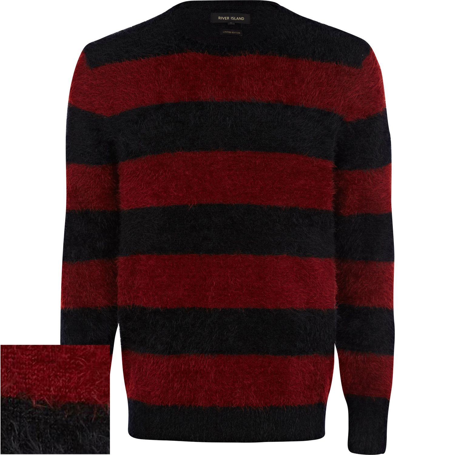 River Island Black Fluffy Stripe Jumper in Red for Men Lyst