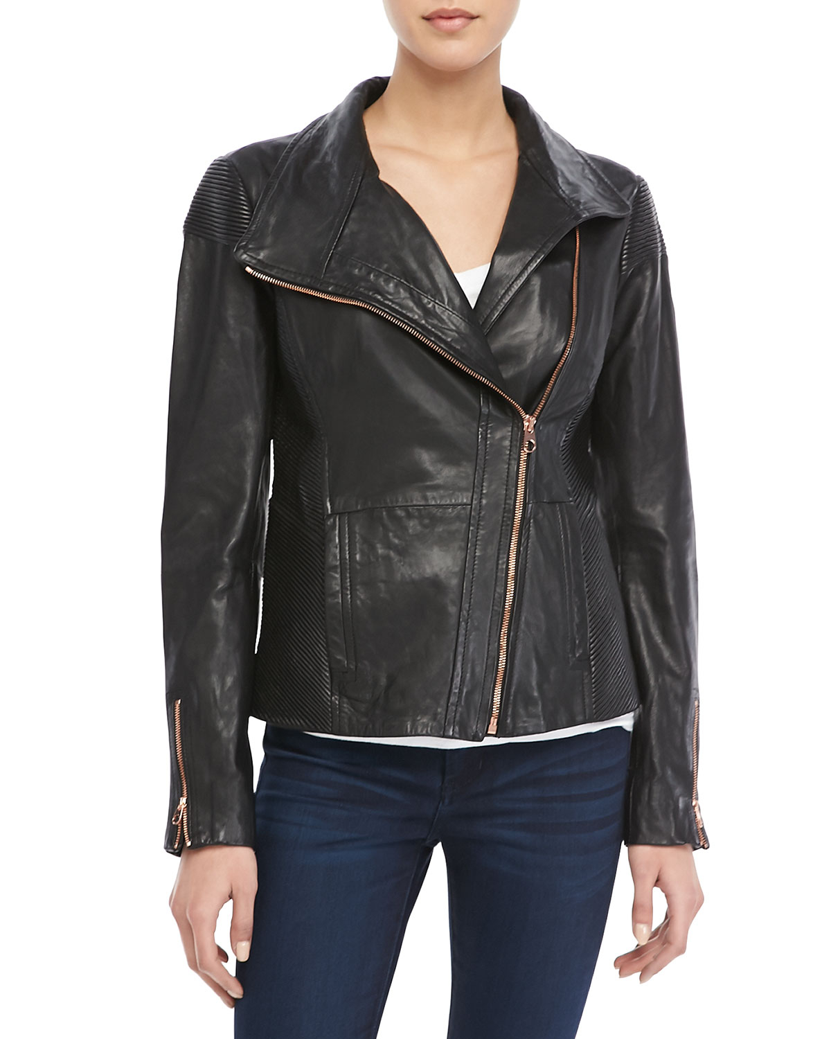 Lyst Ted Baker Lahara Leather Zip Jacket In Black Gallery