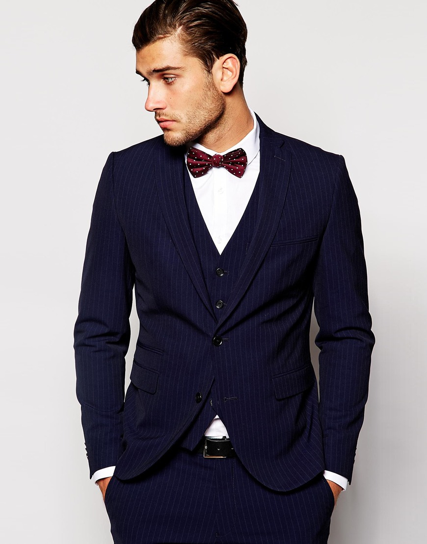 blue and white pinstripe suit