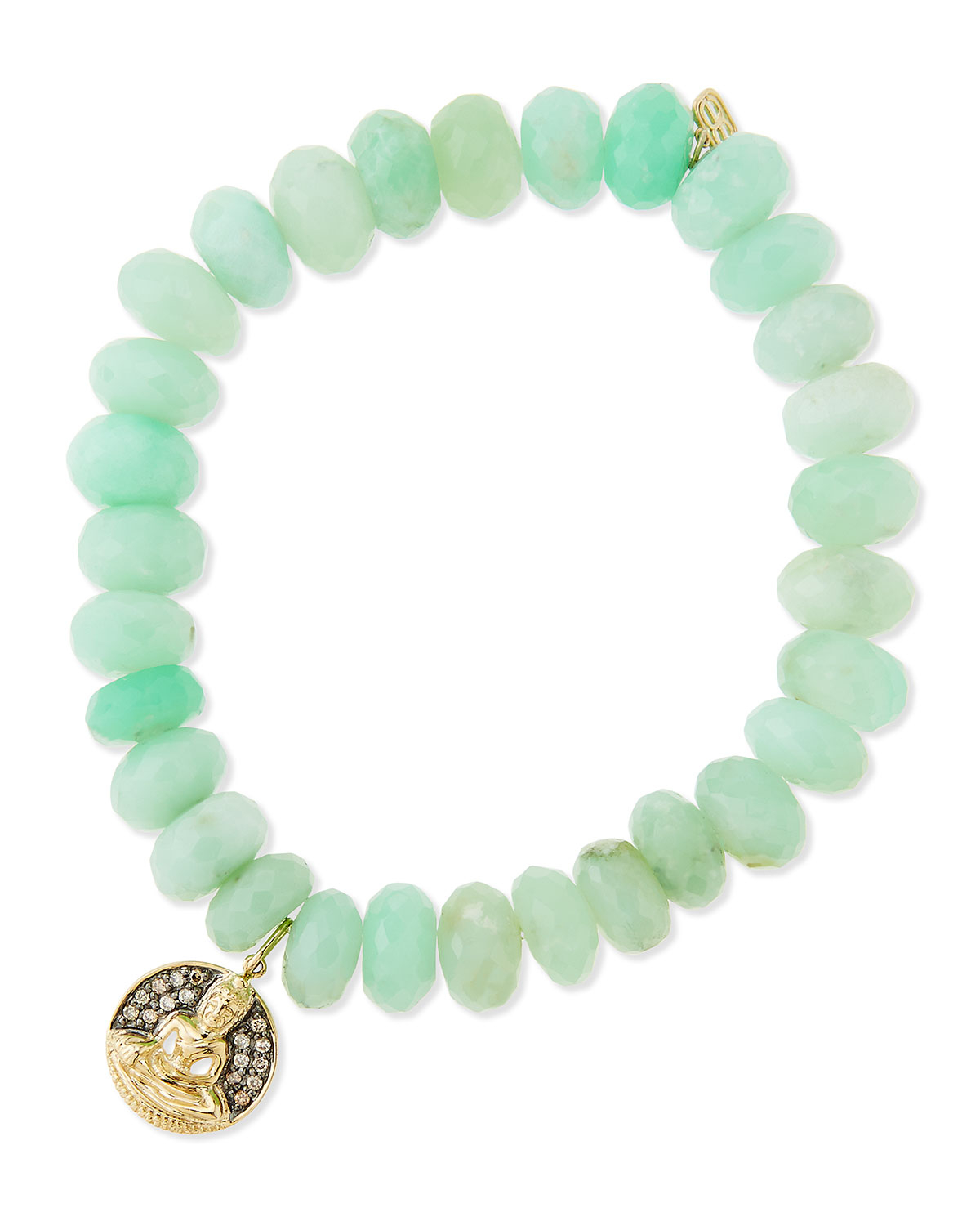 Sydney Evan Chrysoprase Beaded Bracelet with Diamond Buddha in Green ...