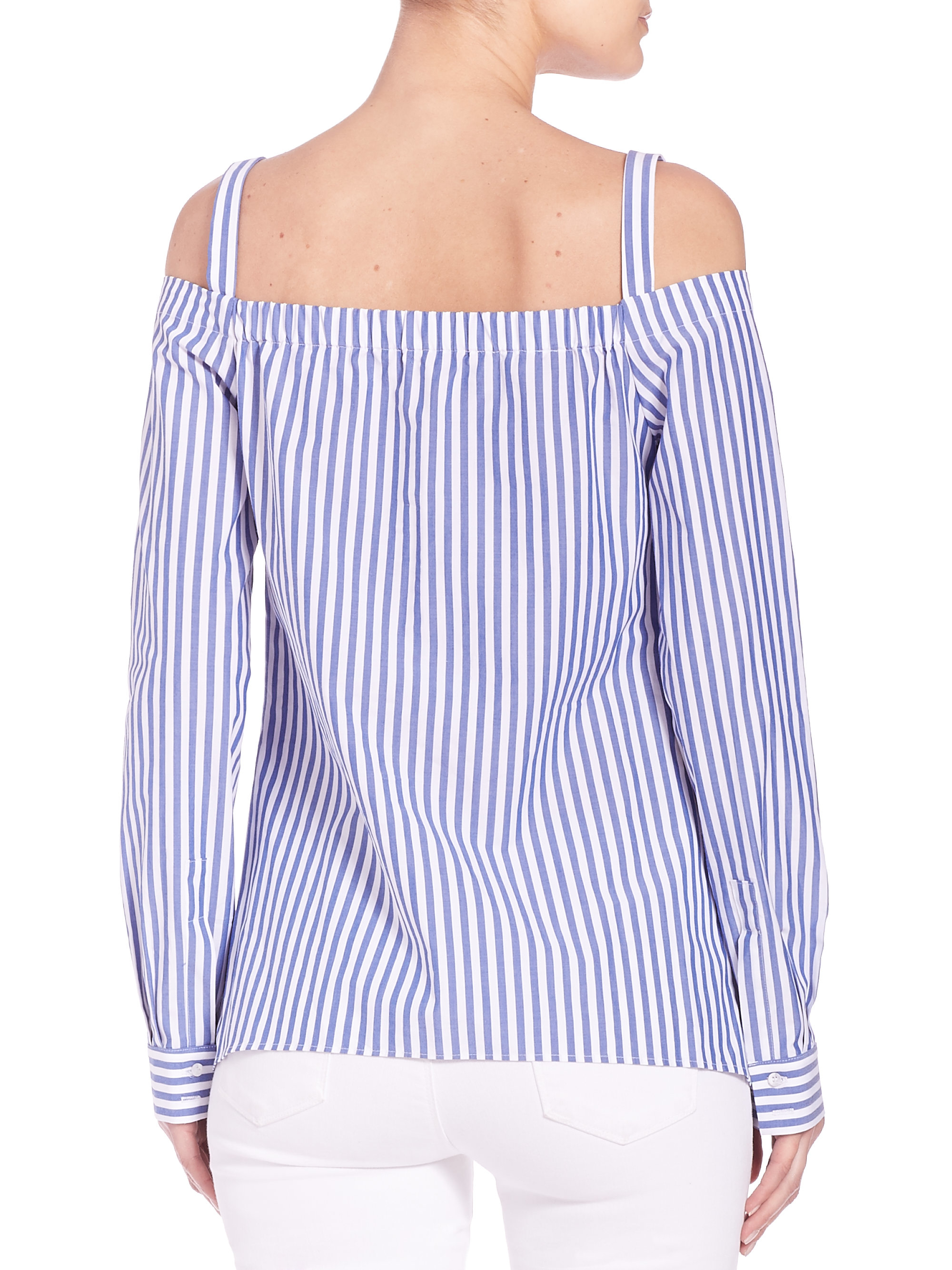 Lyst Nicholas N / Striped Offshoulder Shirt in Blue