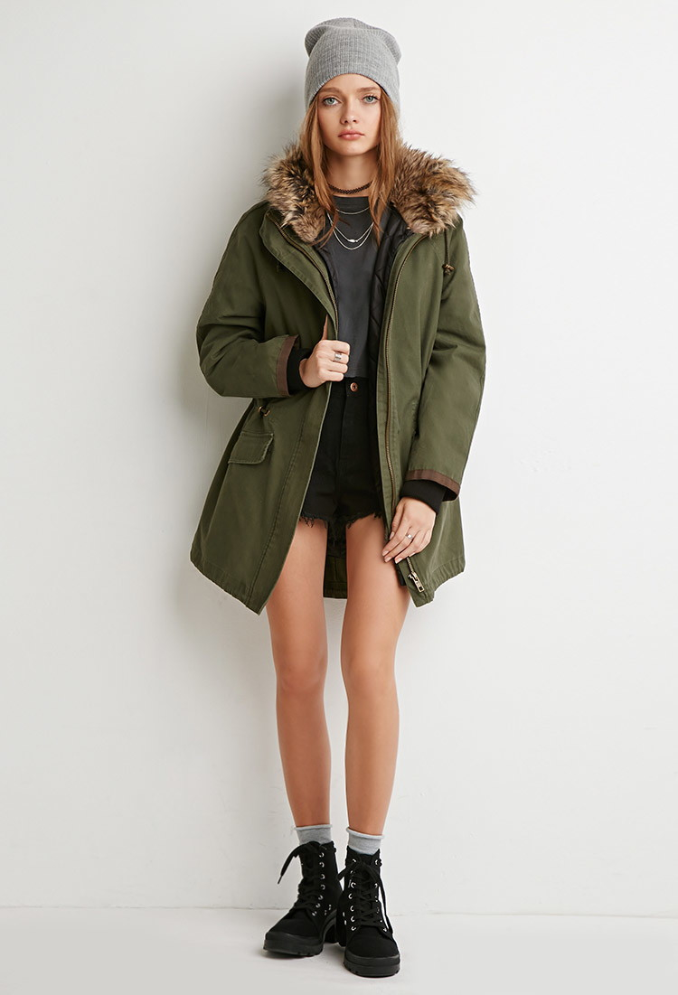 Forever 21 Faux Fur Utility Jacket In Green Lyst Gallery