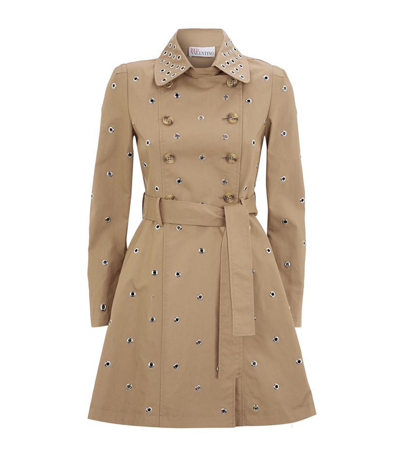 Red Valentino Eyelet Trench Coat in Beige | Lyst