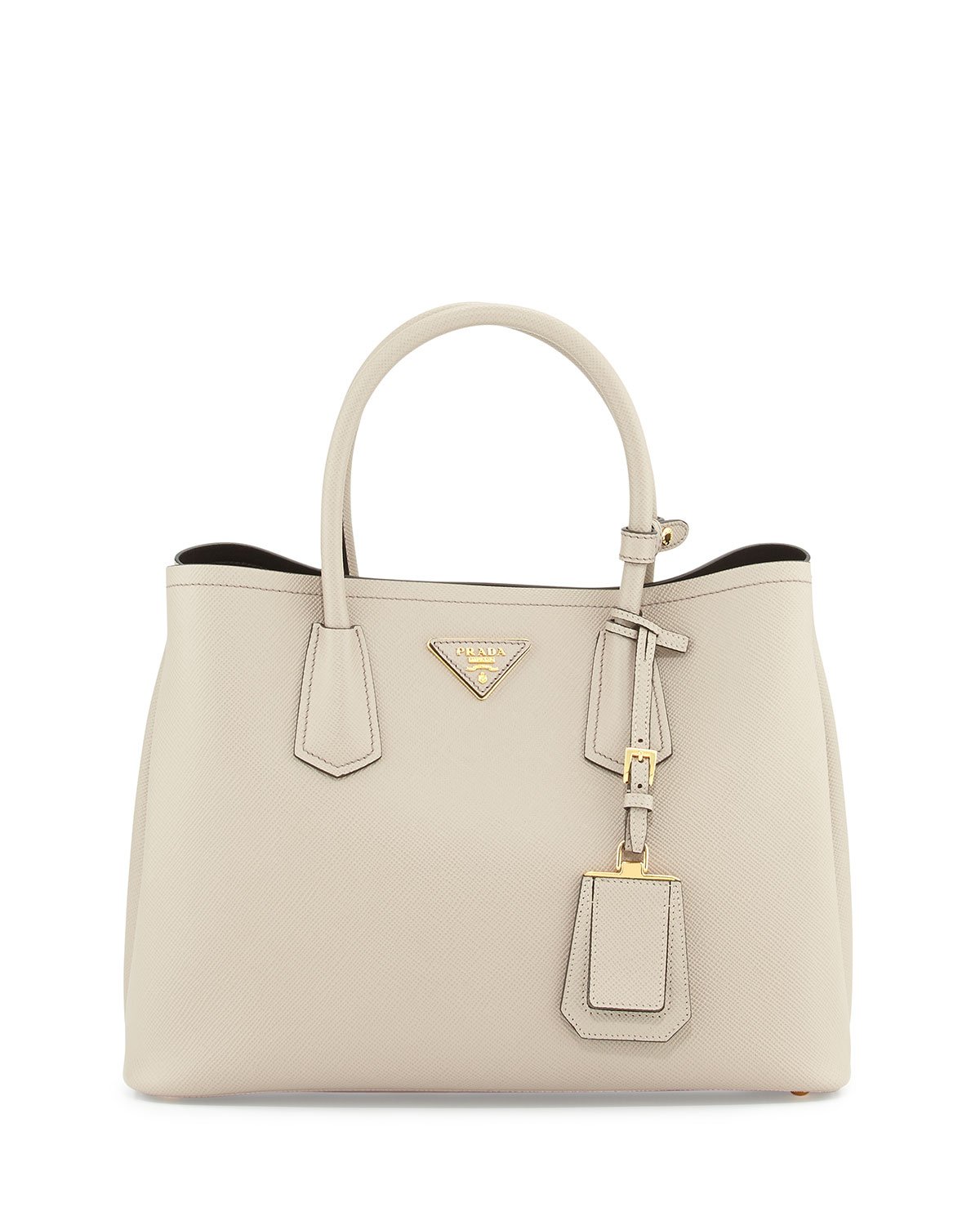 Prada Saffiano Cuir Small Double Bag in Beige (LIGHT GREY) | Lyst