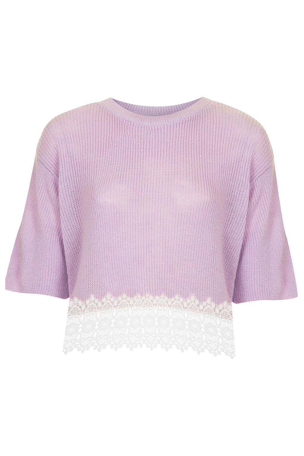 Lyst - Topshop Lace Hem Crop Top in Purple