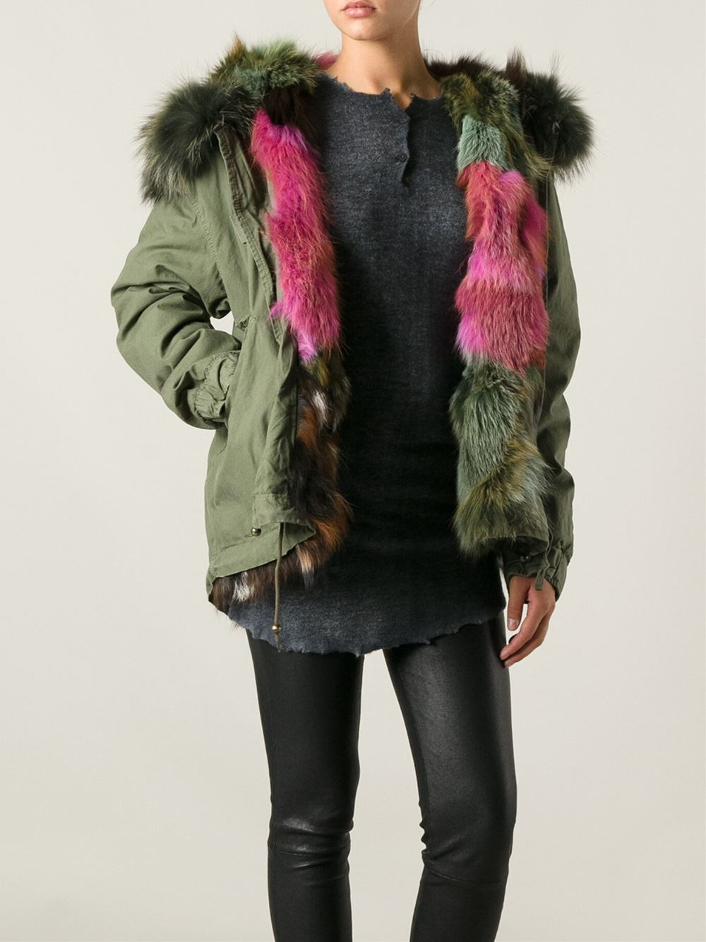 Mr & mrs italy Fur Trim Parka Coat in Green